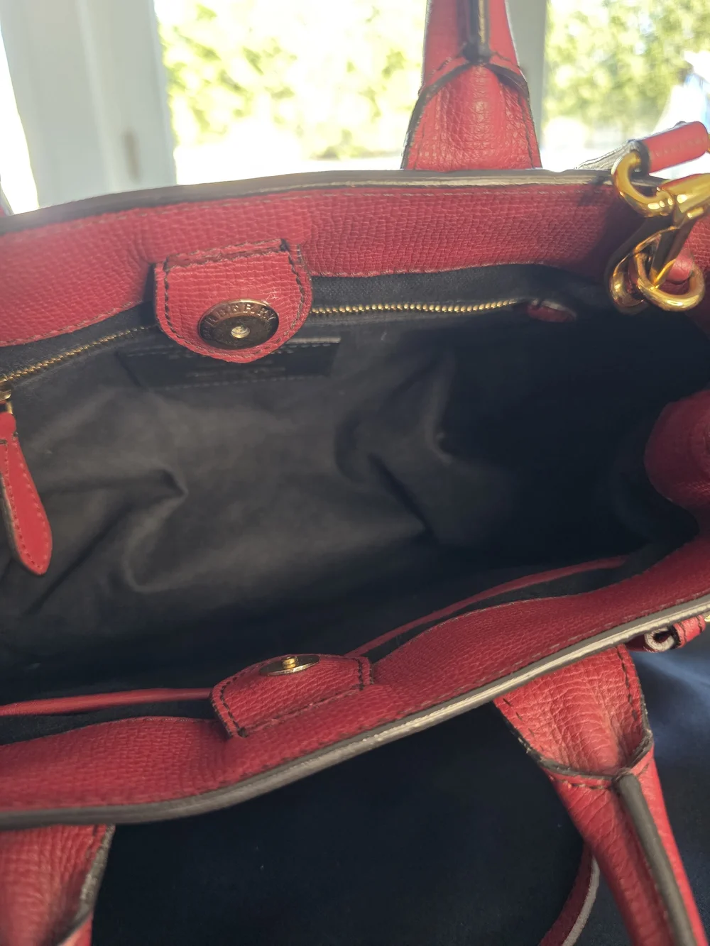 Burberry Burgundy Pebbled Leather Top-Handle Satchel - Picture 9 of 16